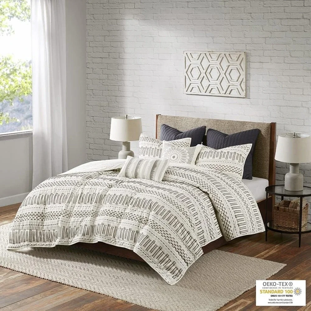 INK+IVY Luxurious Cotton-Bedding Set King/Cal King, Rhea Jacquard Ivory/Charcoal